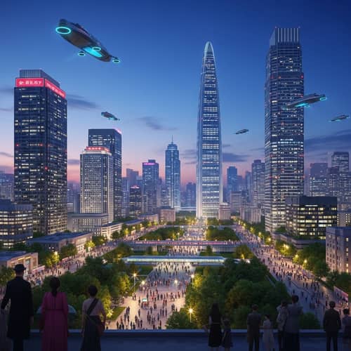 Futuristic Cityscape in North Korea - Urban Technology Harmony