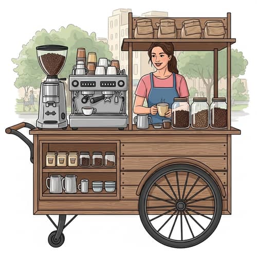 Rustic Coffee Cart Sketch | Vintage Details & Espresso Machine