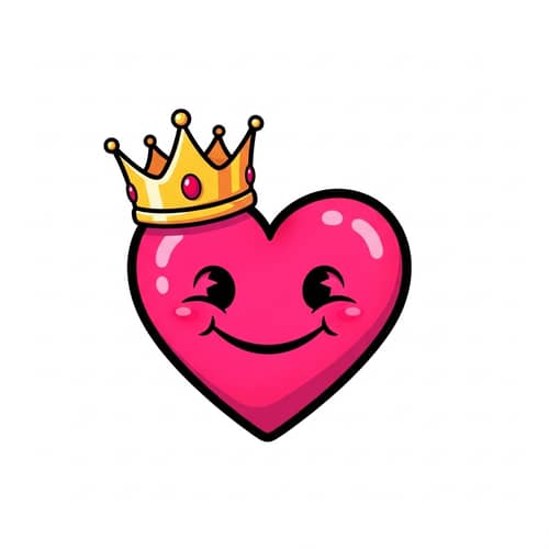 Smiling Pink Heart Emoji with Golden Crown | Digital Illustration