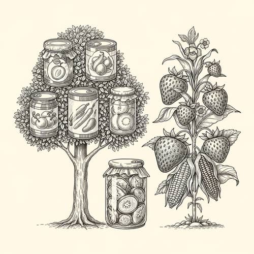 Creative GMO Products Illustration: Tree with Modified Fruits
