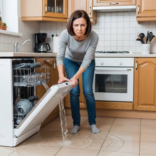 Frustrated Woman Deals with Dishwasher Flood | Kitchen Chaos