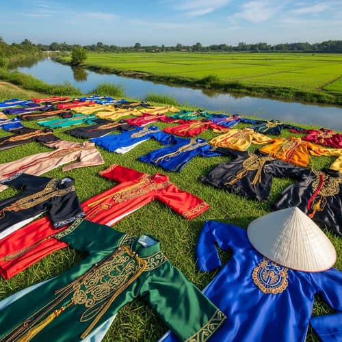 Vietnamese Ancient Clothing Landscape | Colorful Silk Garments