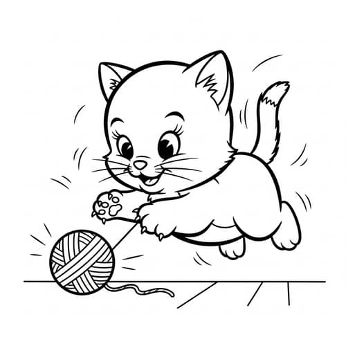 Simplified and Lively Cartoon of a Playful Kitten