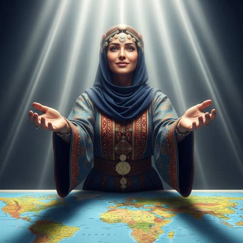 Middle Eastern Woman on World Map | Hope & Unity Gesture