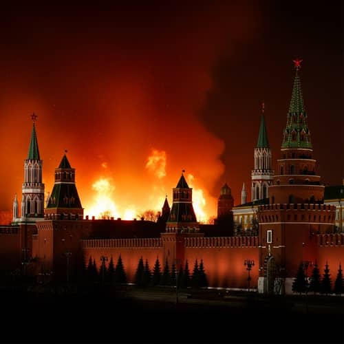Kremlin in Flames - Historic Fortified Complex Engulfed in Fire