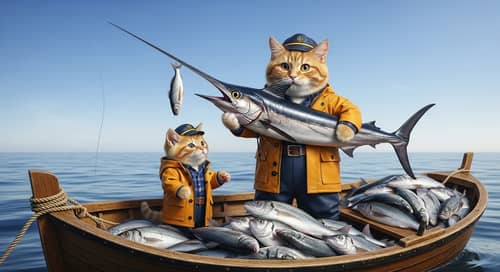 Ginger Scottish Cat and Kitten Fishing | Realistic Art Style