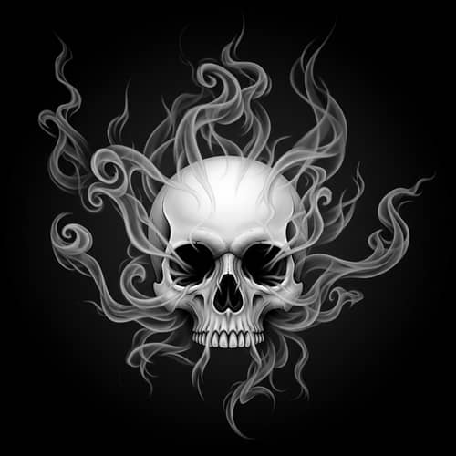 Bone-White Skull in Swirling Smoke Veil | Mysterious Illustration