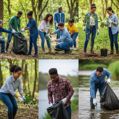 Diverse Group of Volunteers Working Together to Restore the Environment