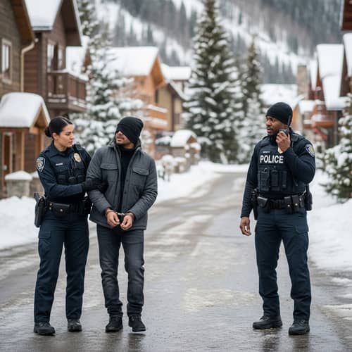 Snowy Mountain Village Arrest Scene | Law Enforcement Apprehend Thief