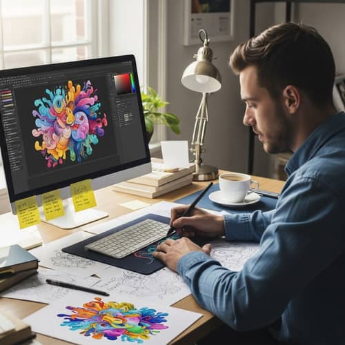 Steve, 25-Year-Old Graphic Designer Crafting Vibrant Digital Illustrations