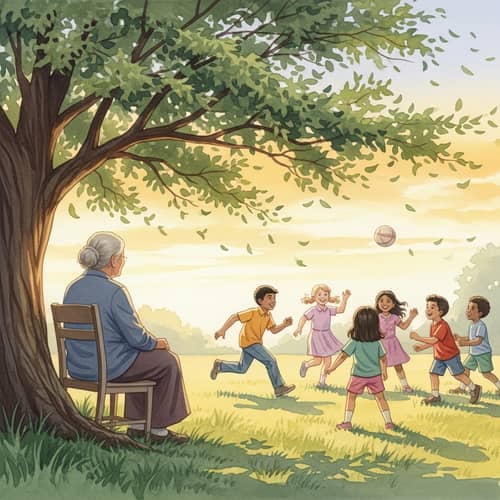 Nostalgic Sunset Scene | Diverse Children Playing | Watercolor Art