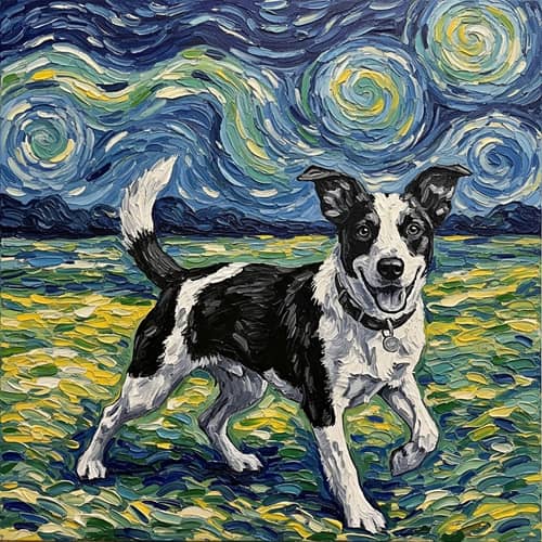 Playful Dog Oil Painting with Bold Brushstrokes