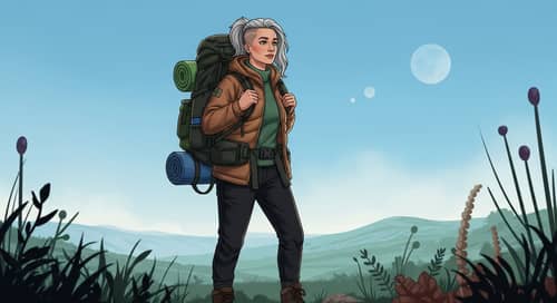 Serene Eco-Friendly Hiker in Otherworldly Landscape