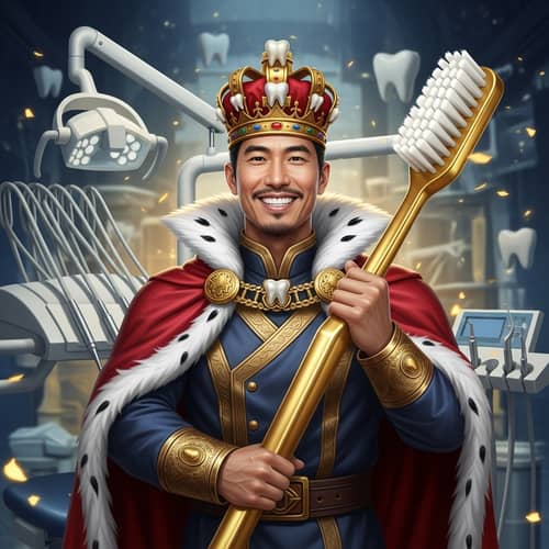 Regal Dentist: Asian Male Authority with Wisdom in Majestic Attire