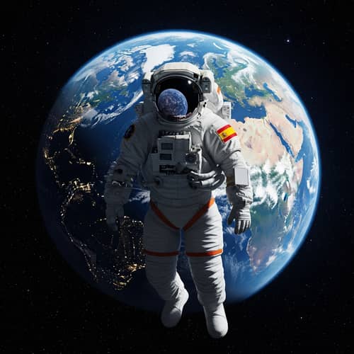 Spanish Astronaut in Outer Space: Mystical Cosmic Scene