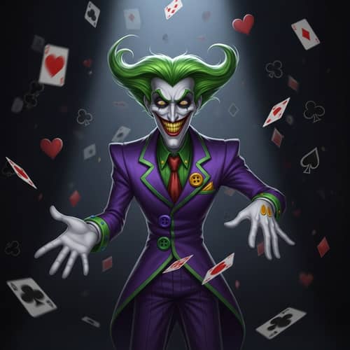 Dynamic Joker Character in Green Hair and Purple Suit