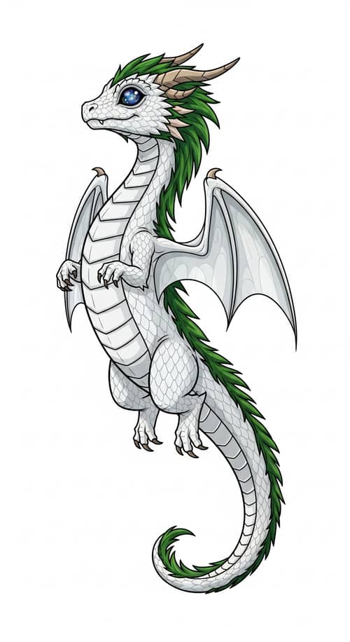 Cute Juvenile White Scales Dragon Flying to the Sky