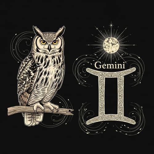 Majestic Owl with Gemini Symbol and Mercury | Air Element Art