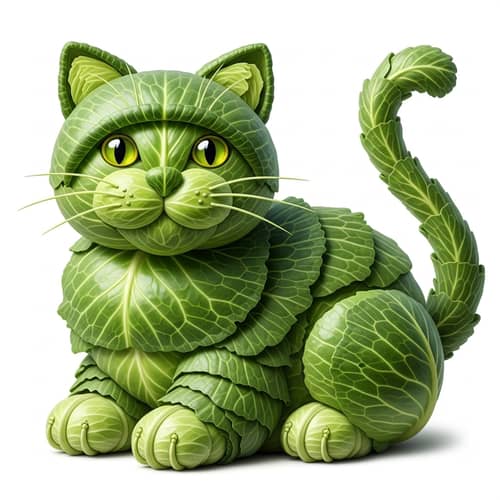 Lush Cabbage Cat Crafted with Fresh Green Leaves