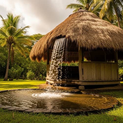Weeping Thatched Hut - Tranquil Countryside Scene