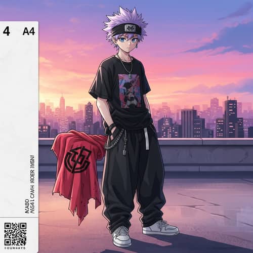 Spiky Purple-Haired Anime Character Artwork with Street-Style Outfit