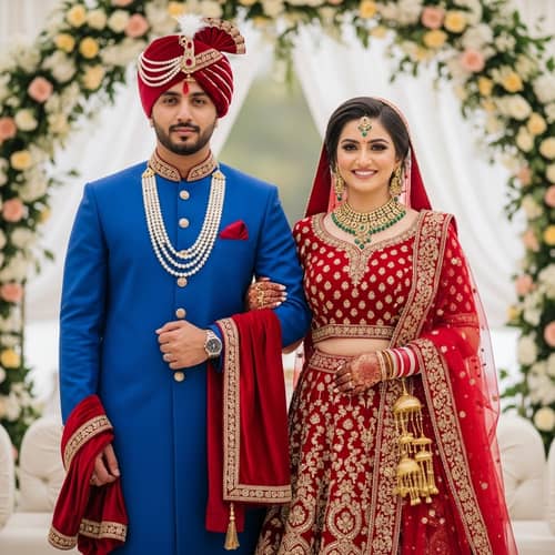 South Asian Pakistani Bride and Groom Wedding Attire