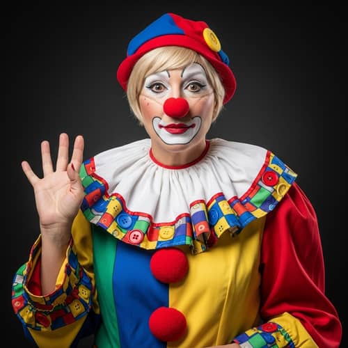 Colorful Clown Portrait: Expressive Woman in Traditional Attire
