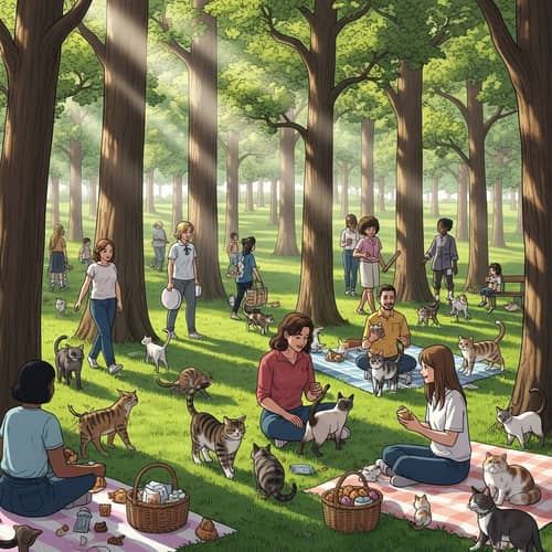 Harmonious Coexistence of Humans and Cats in a Park Setting