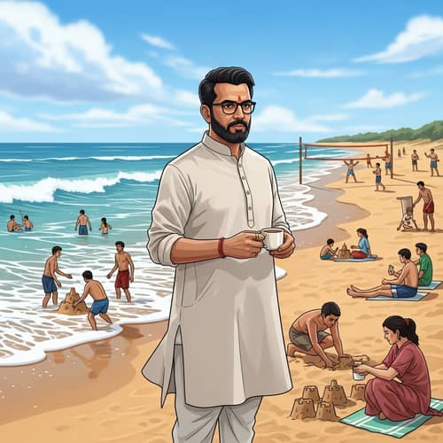 Indian Politician on Beach: Coastal Relaxation Scene