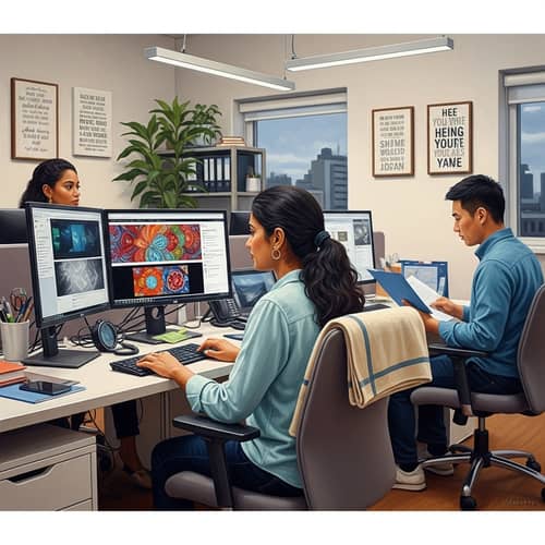 Diverse Workspace Oil Painting | Modern Office Scene Art