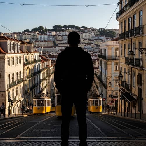 Silhouette in Lisbon City Center - Sunset Glow View