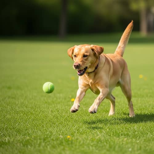 Playful Golden Labrador Retriever in Action | Sunny Park Scene