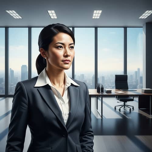 Courageous East Asian Woman in Power Suit | Inspirational Office Setting