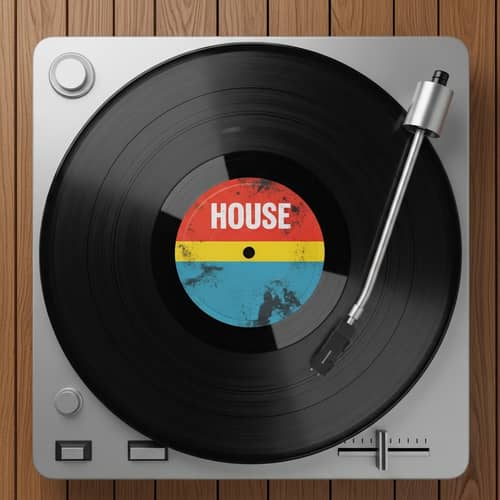 Retro-Style House Music Vinyl Record on Vintage Turntable