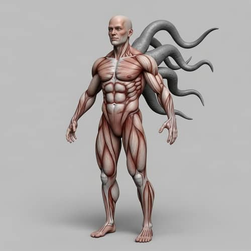Muscular Humanoid Monster with Gray Tentacle - Realistic Physics
