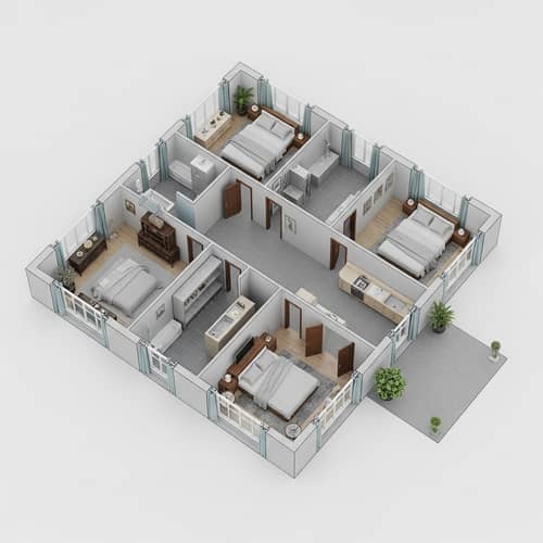 Contemporary Architecture: Intricate Interior Layout in Soft Pastel Colors