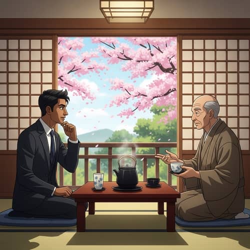 Indian Man Conversing with Zen Master | Cultural Encounter