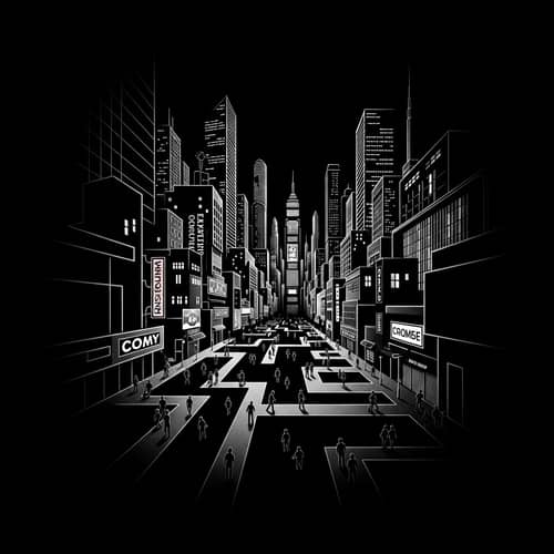 Urban Labyrinth: Metropolis Intricacies in Black Abyss