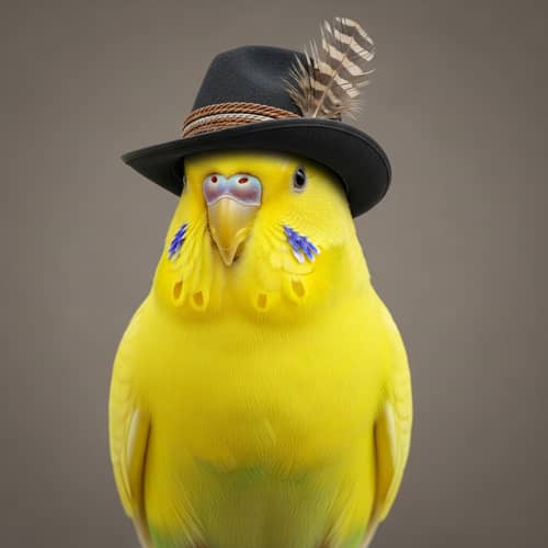 Realistic Budgerigar in Gentleman's Hat | Vibrant Yellow Plumage