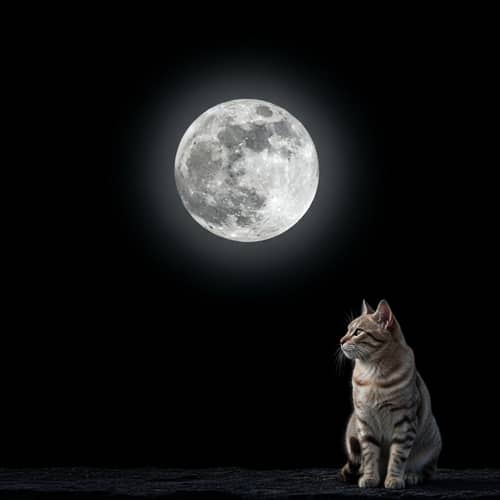 Enchanting Moonlit Serenity: Mystical Image of Feline under Twilight