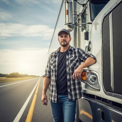 Professional Caucasian Truck Driver Portrait | Long-Haul Trucking Image