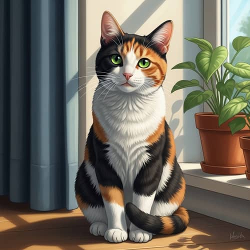 Detailed Illustration of Calico Domestic Cat
