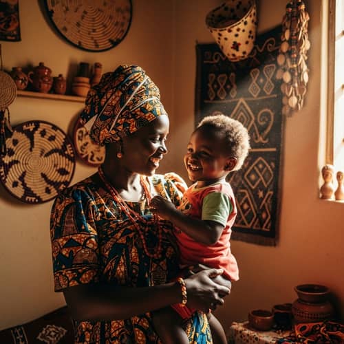 African Parent Joyfully Carrying Daughter | Home Happiness