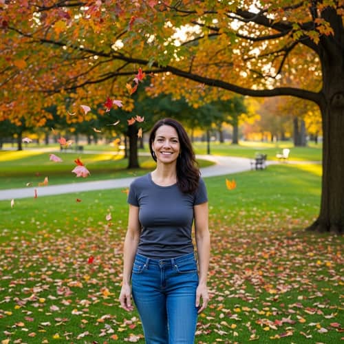 Smiling Caucasian Woman in Green Park | Autumn Portrait