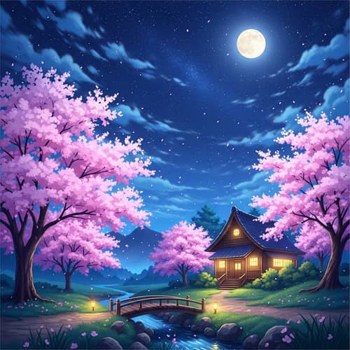 Tranquil Anime-Inspired Cherry Blossom Wallpaper Design