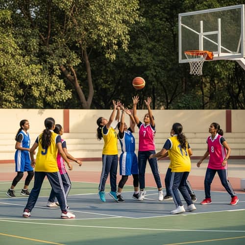 Indian Girls Basketball Game: Competitive Scene on Basketball Court