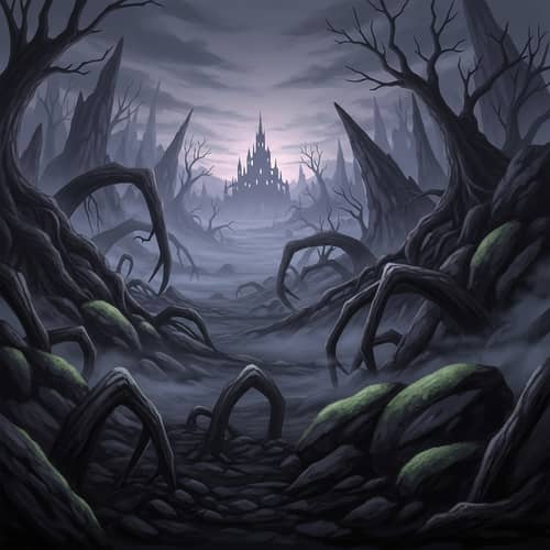 Dark and Eerie Anime-Style Illustration of a Desolate Place