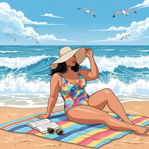 Asian Woman Enjoying Sunny Beach Day | Curvaceous Figure