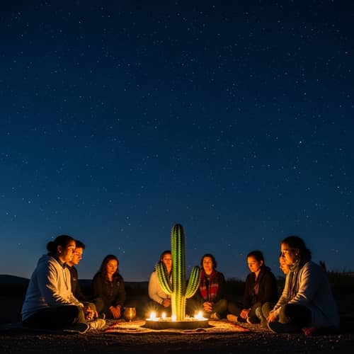 Sacred San Pedro Cactus Ritual Under Starry Night Sky