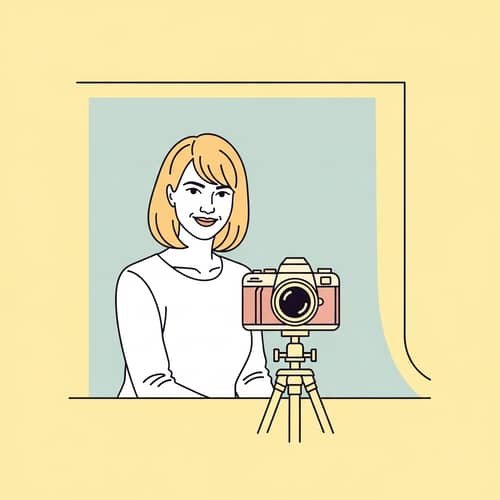 Minimalistic Vector Art Design with White Female Sitting in Front of Camera